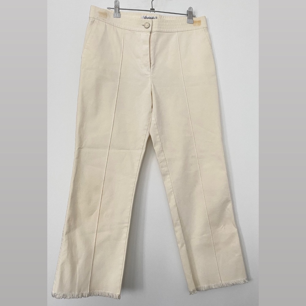 Chanel Authentic CC Logo Fringe Cream White Pants